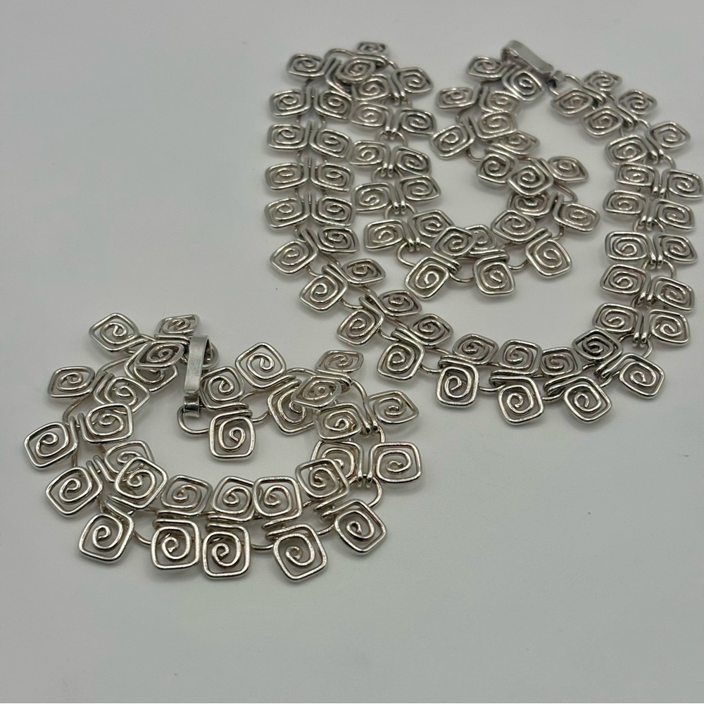 Vintage ClI Mexico 925 Geometric Link Necklace Set - Picture 3 of 8